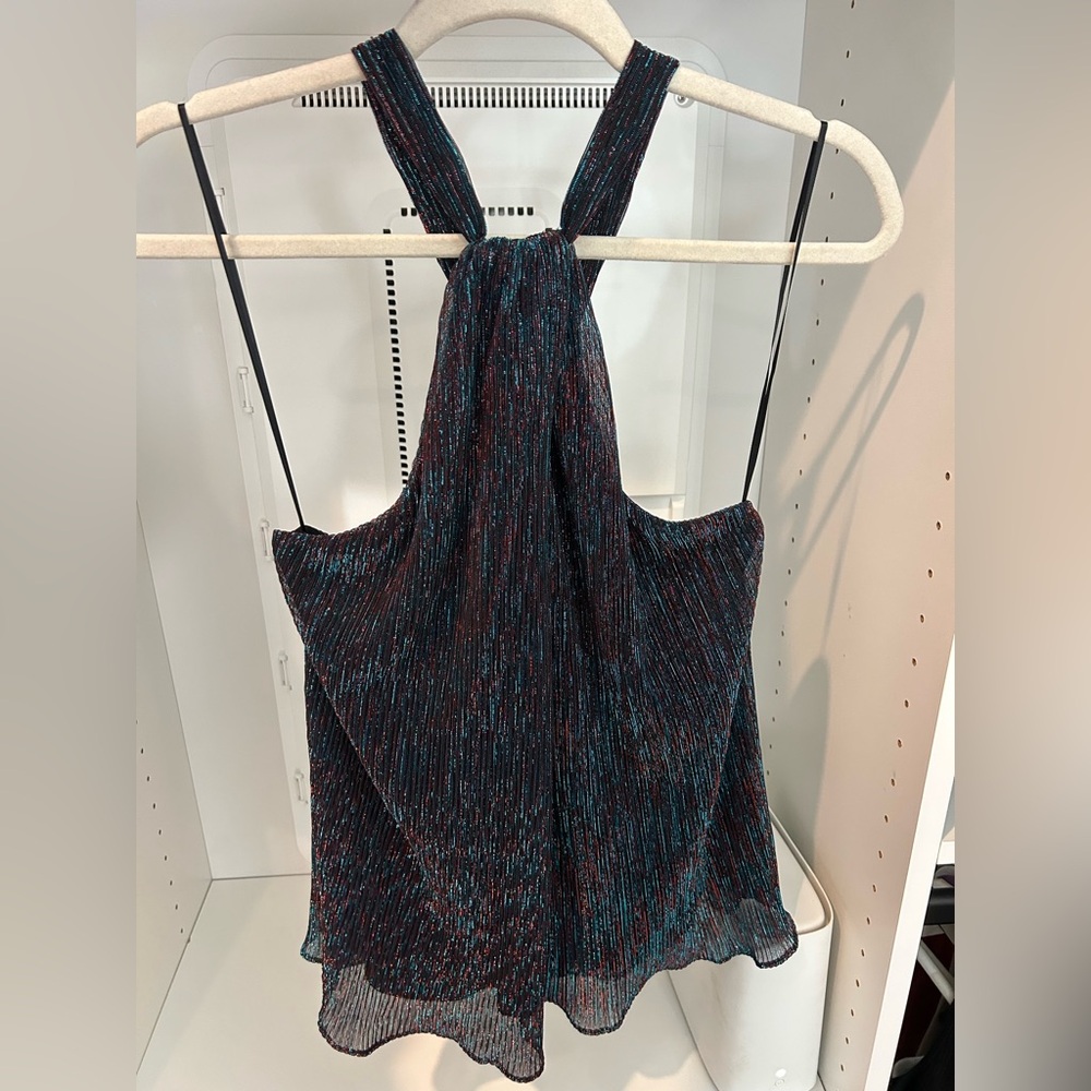 Elegant Shiny Black, Blue, and Red Women's Sleeveless Top